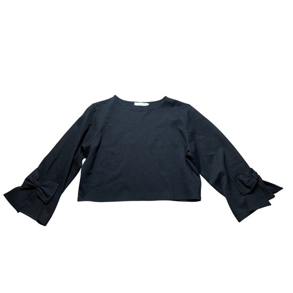 Anne Fontaine Twist Top black cropped sweater size 44 US 12 L statement Bows - Picture 6 of 13